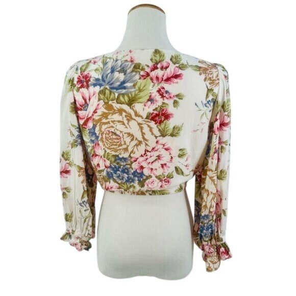 Auguste Vintage Inspired Floral Boho Tie Front Wrap Top Blouse - Picture 15 of 16
